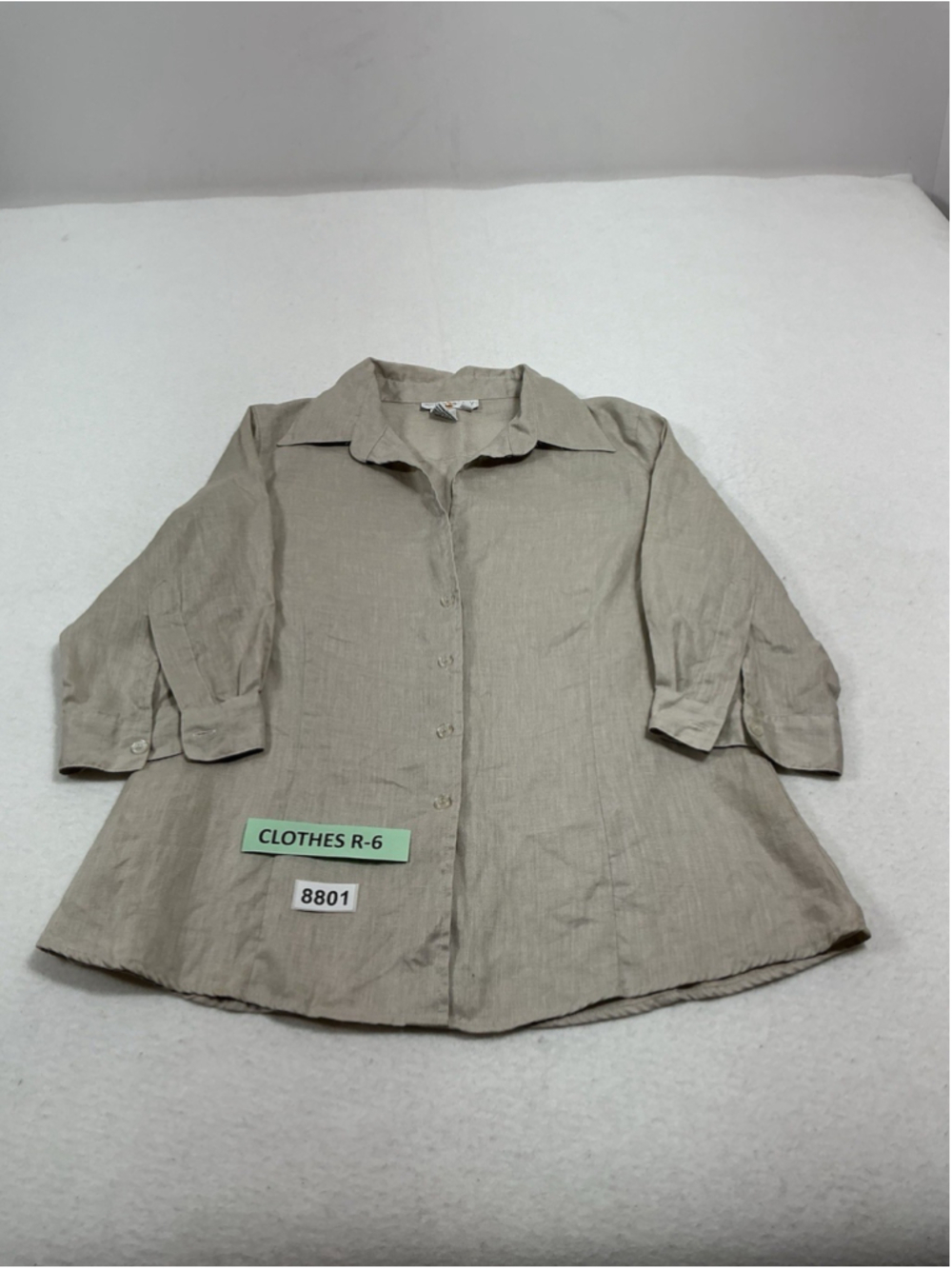 Womans Excellent Ninety Linen Shirt Large Beige Button Up Short Sleeve